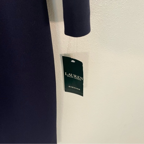 NEW Lauren Ralph Lauren Dress Lace Panel Back Zip Size 12 Wedding Guest Navy - Picture 5 of 9